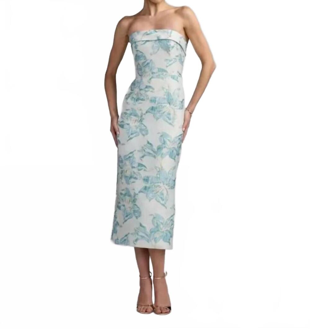 NEW MAC DUGGAL strapless brocade sheath midi dress in french blue
